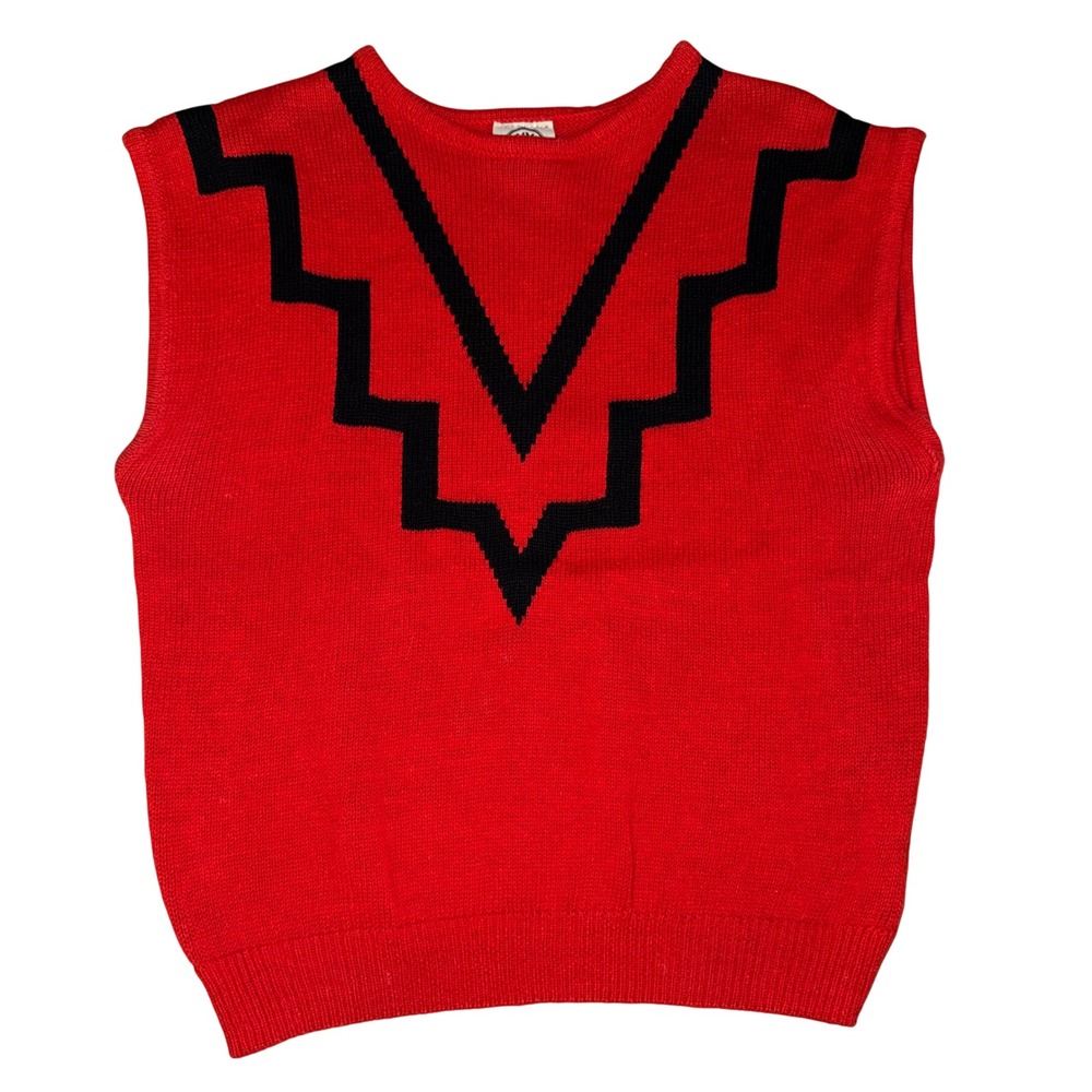 Vintage Summit Sportwear Red Geometric V Neck Sleeveless Sweater Vest Large